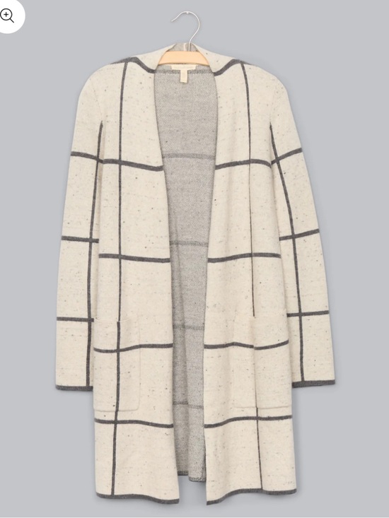 Eileen Fisher Sweaters - Eileen Fisher Peppered Windowpane Wool Organic Cotton Open Front Cardigan Large